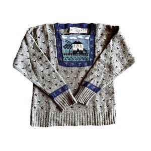 Vintage Concepts Susan Bristol Sweater Womens 3B Gray House Scene Wool 80s